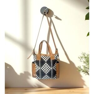 Stanley Street Holly Day to Day Crossbody Tote Bag  Black & White Tan‎ Leather